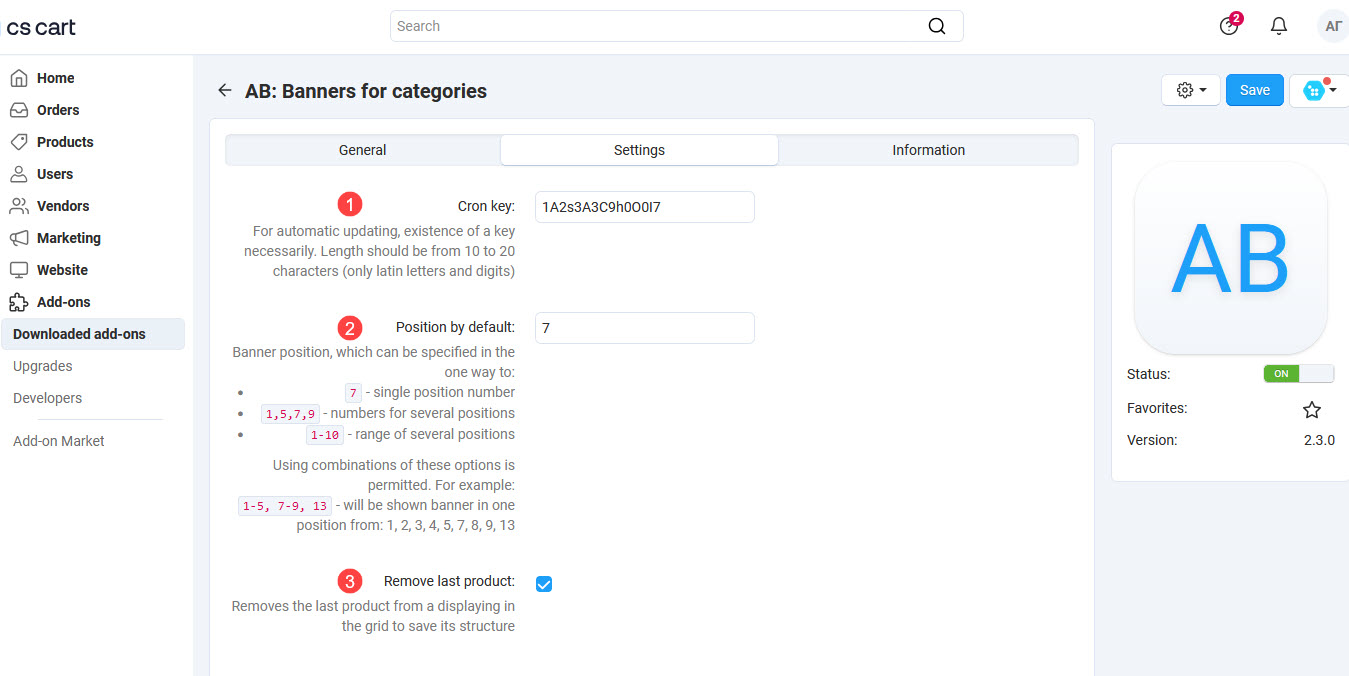Add-on settings page