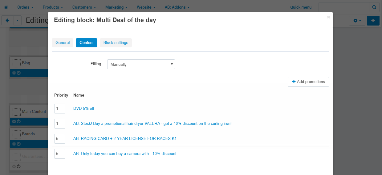 Example of the settings in “Multi Deal of the day” block Example of the settings in “Multi Deal of the day” block