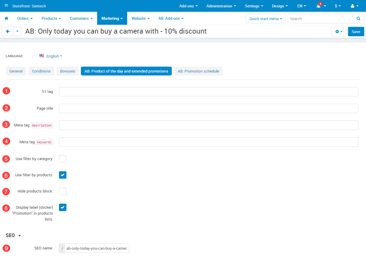 Tab “AB: Product of the day and extended promotion" Tab “AB: Product of the day and extended promotion"
