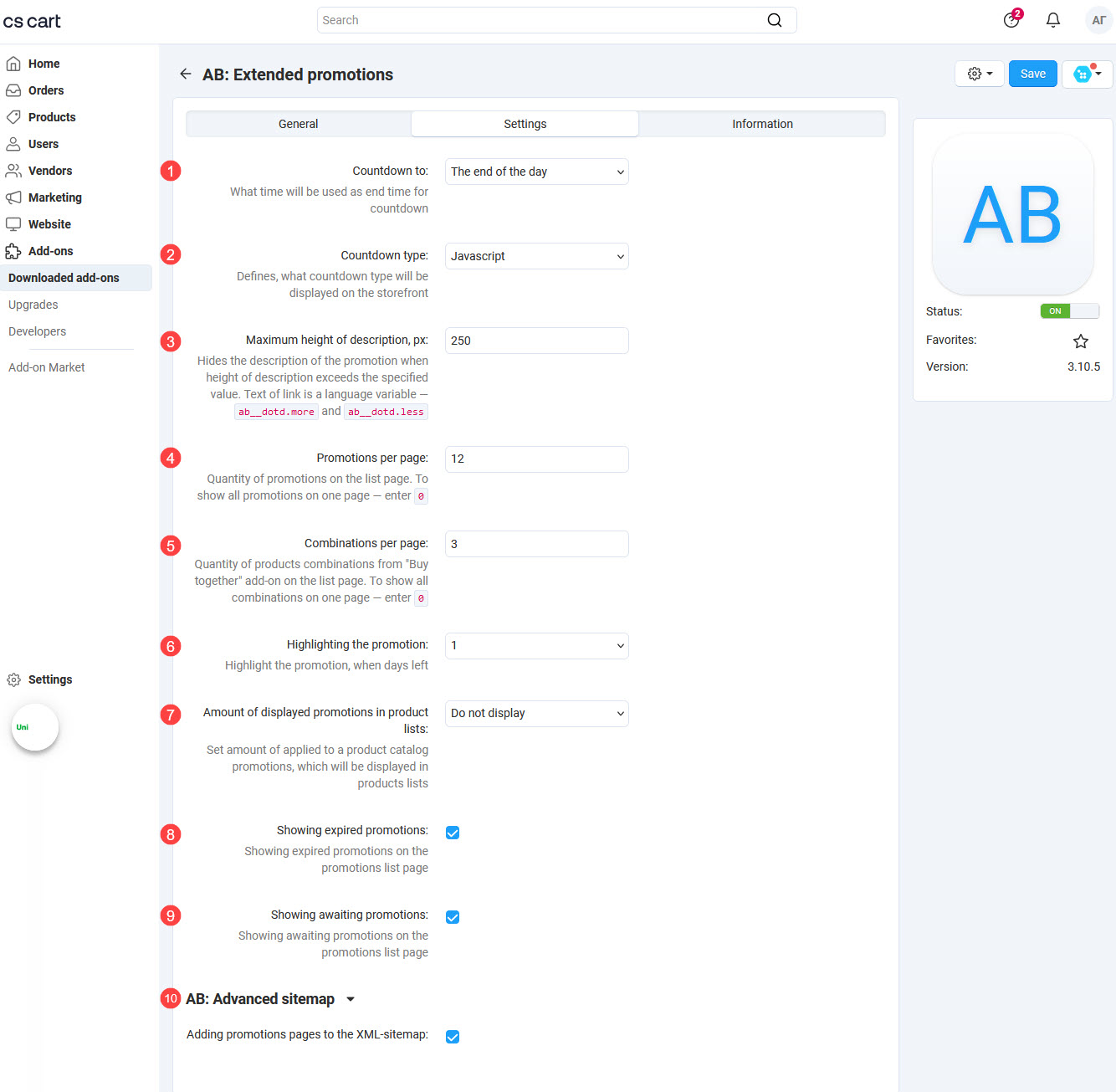 Add-on settings window Add-on settings window