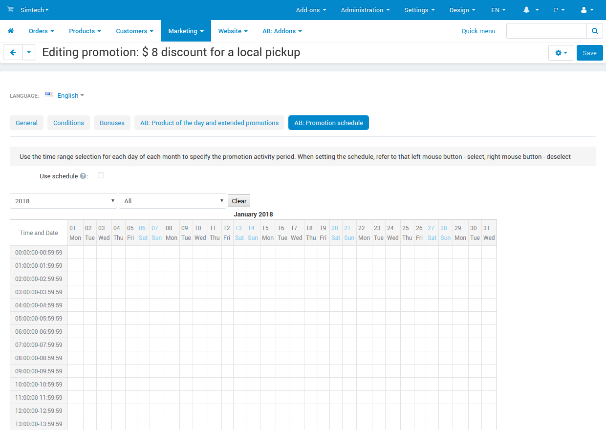 Schedule creating page Schedule creating page