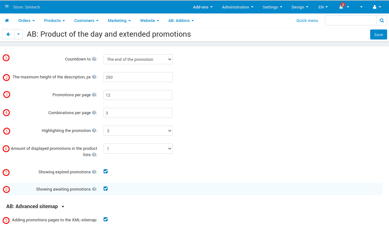Addon settings window