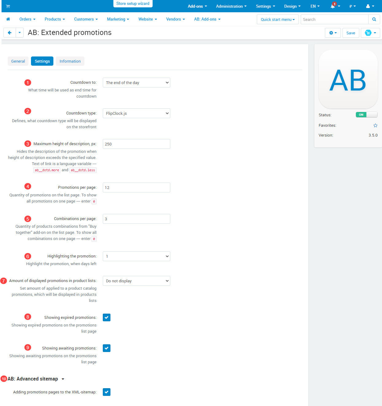 Add-on settings window Add-on settings window