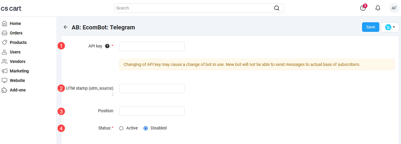 Settings on the editing page of Telegram messenger