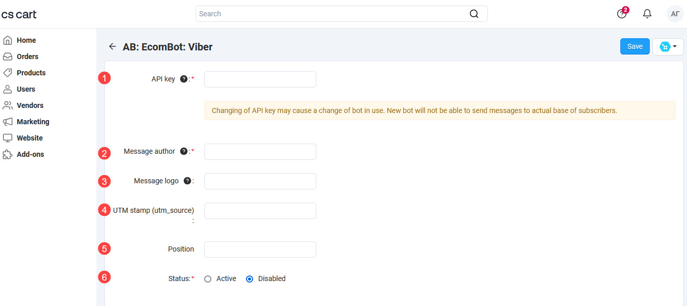 Settings on the editing page of Viber messenger