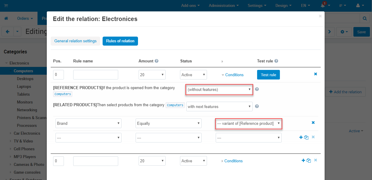 Example of rule setting