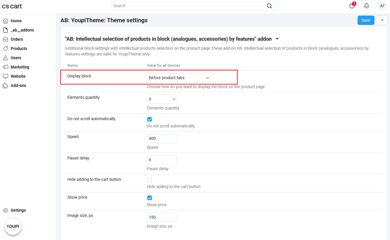 Settings for АВ: YoupiTheme