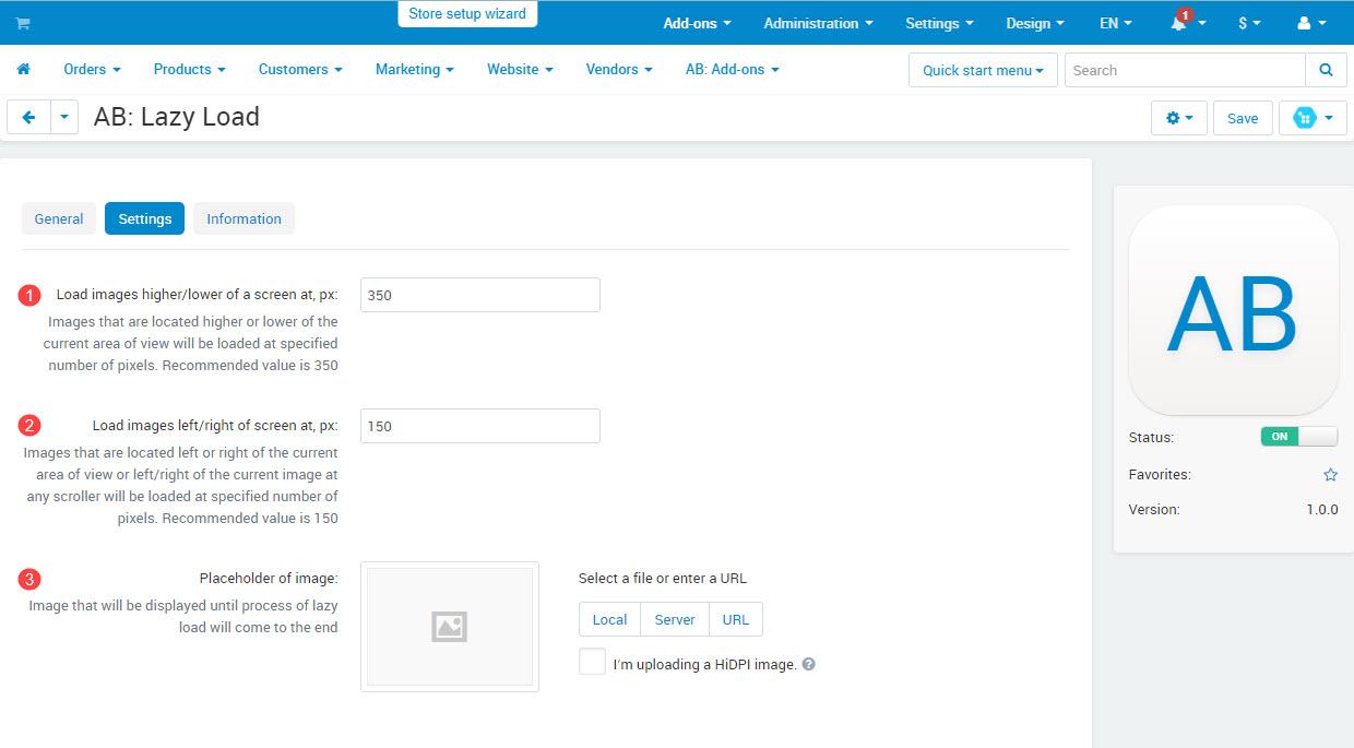 Page with add-on settings Page with add-on settings