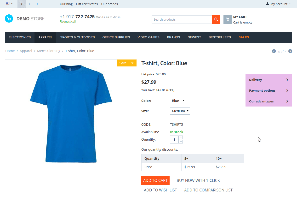 Example of work of the page with demo data