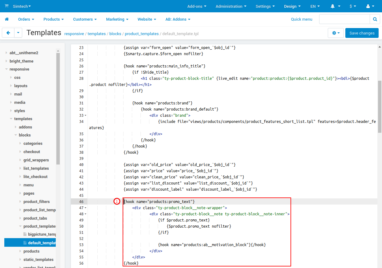 Template file with hooks