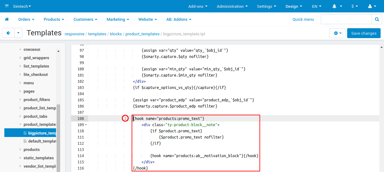Template file with hooks