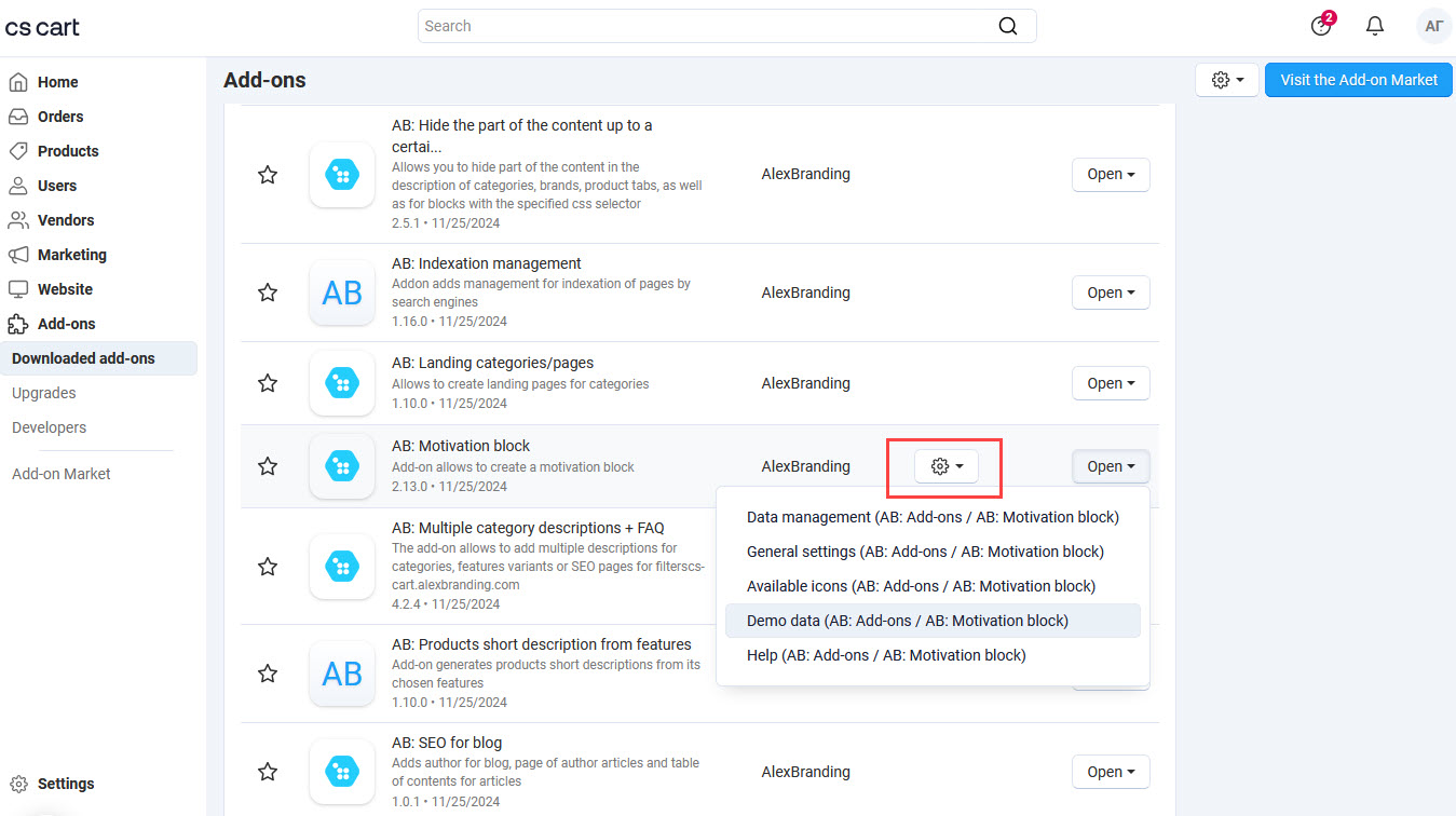 The sequence of adding demo data
