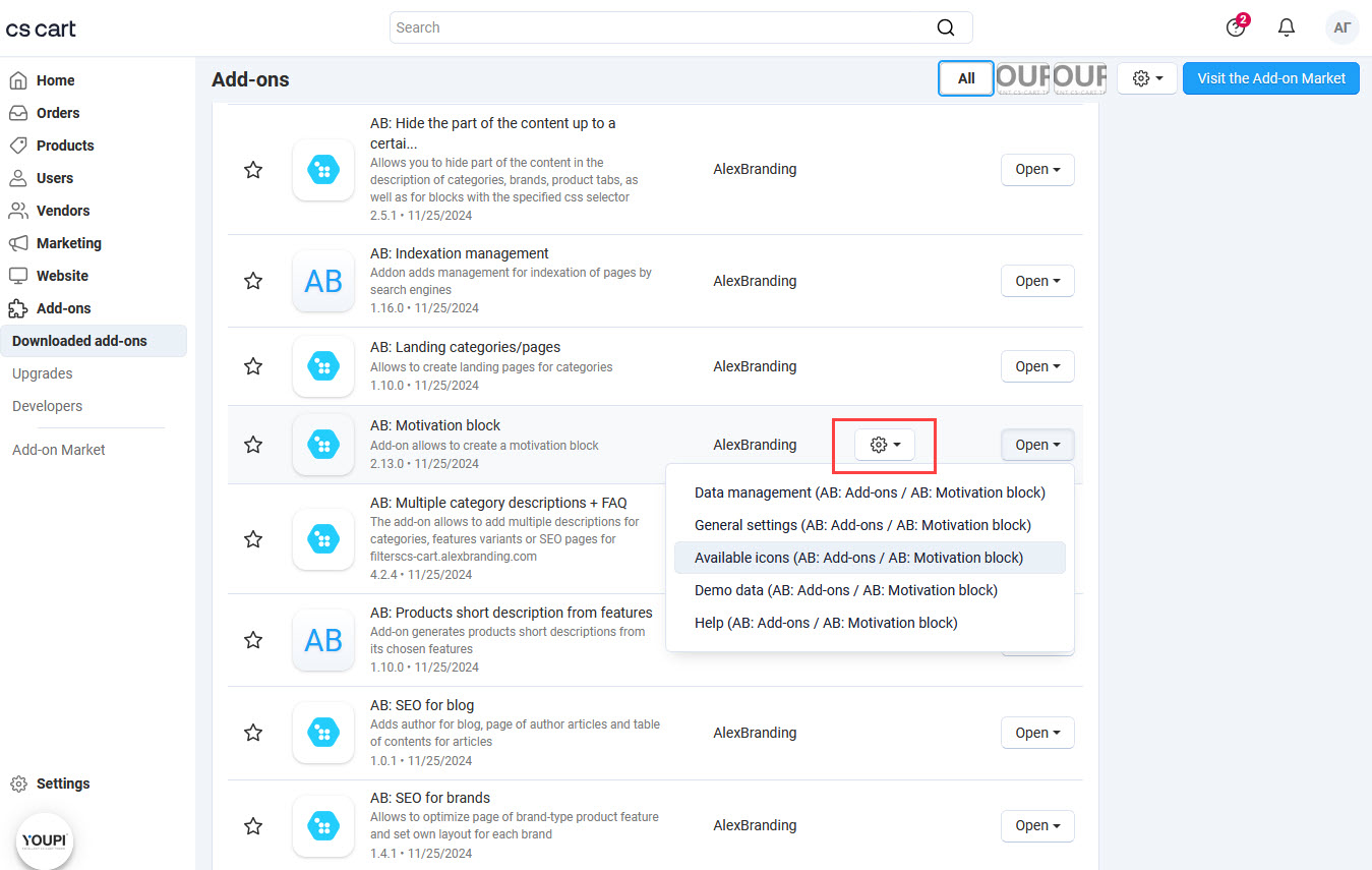 Path to icon list page