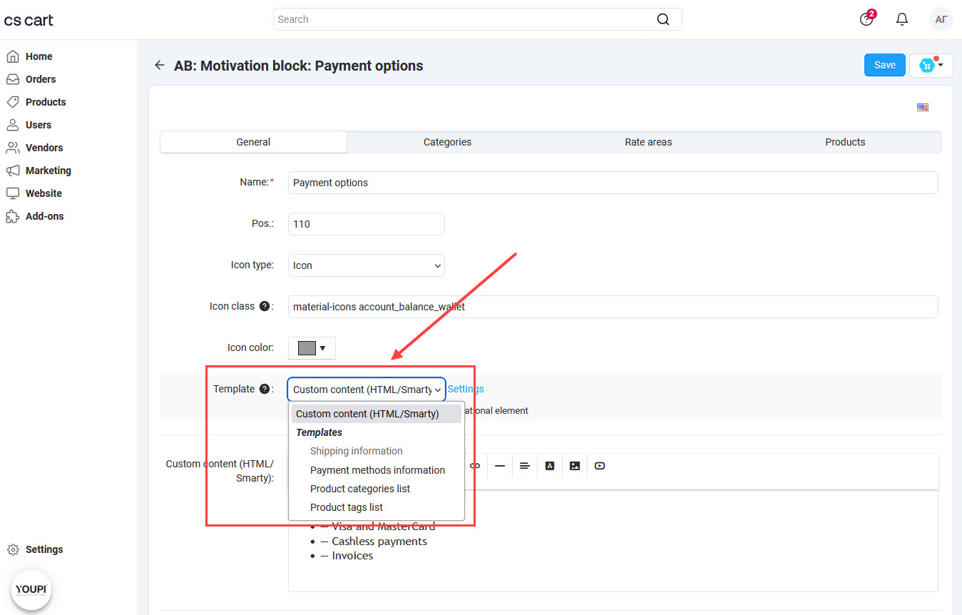 Templates for motivation block content