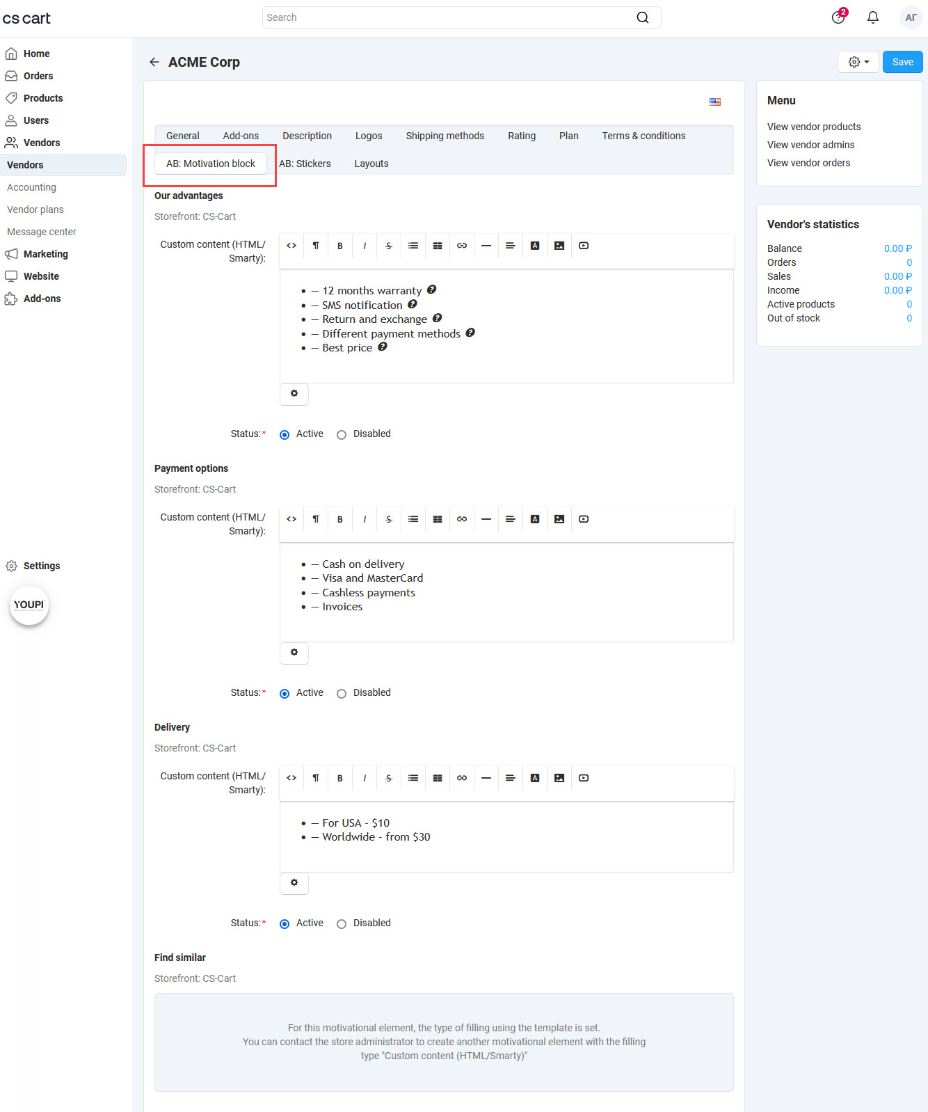 Editing content window