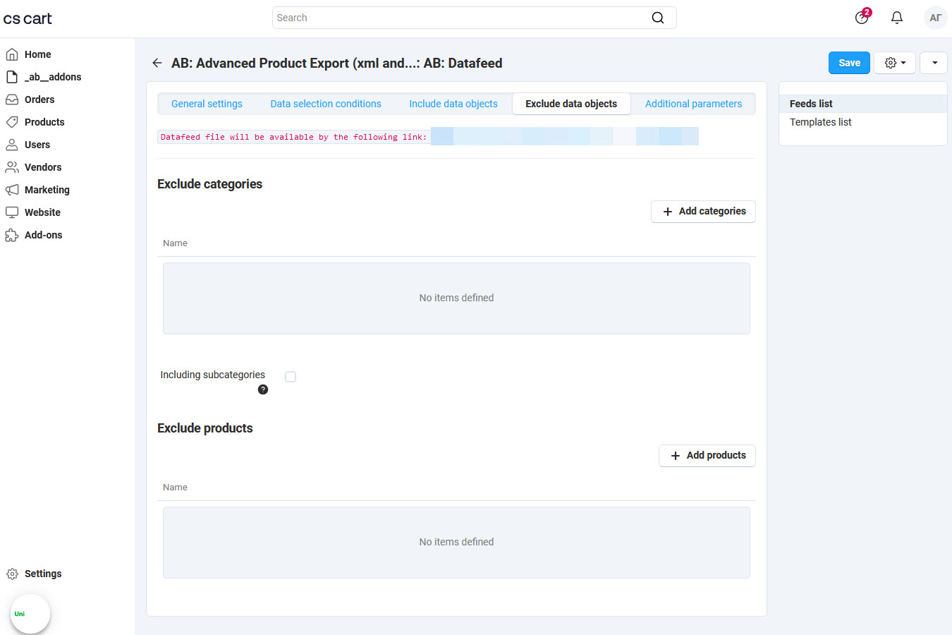 Tab "Exclude data objects"