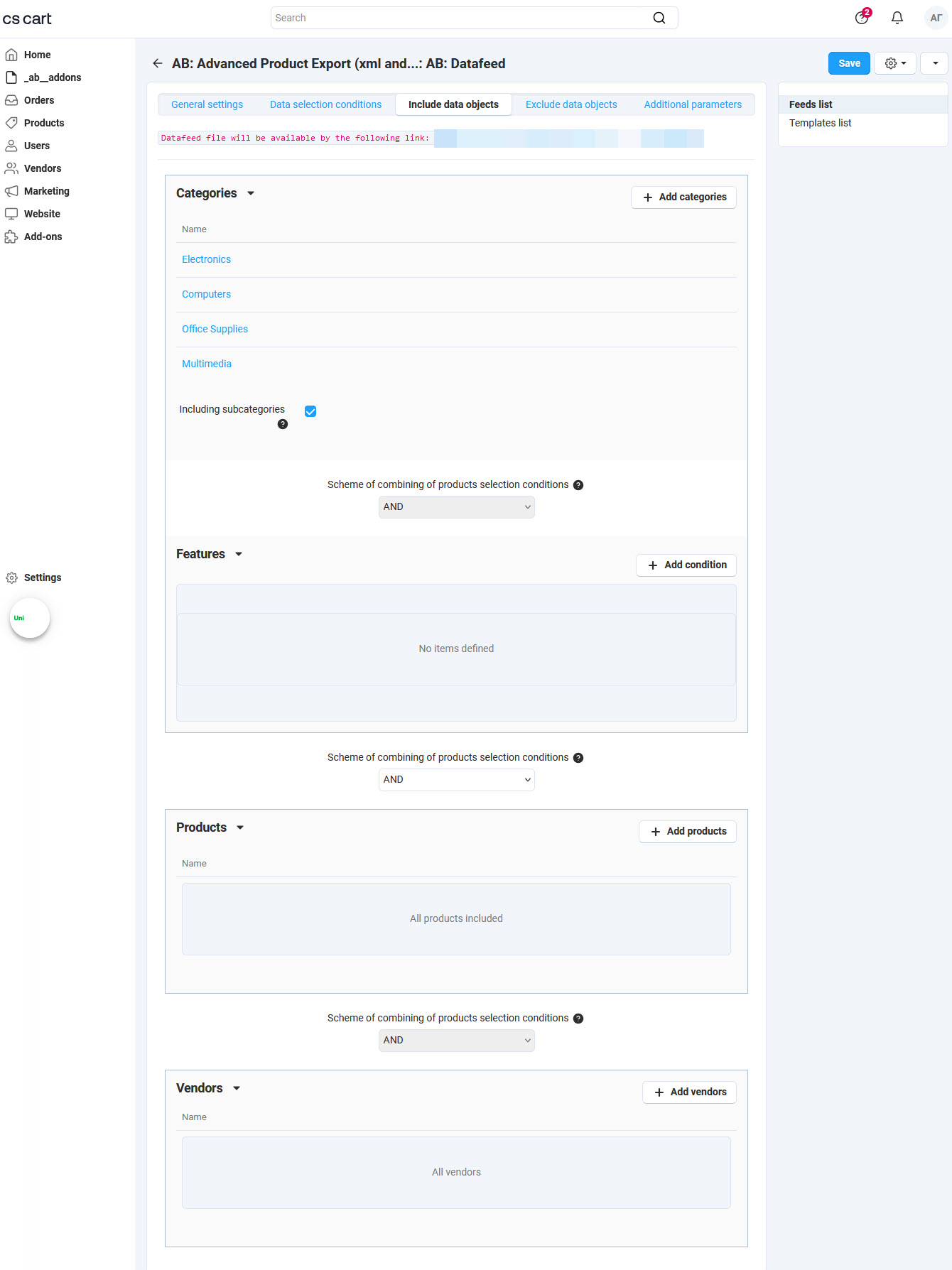 Tab "Include data objects"