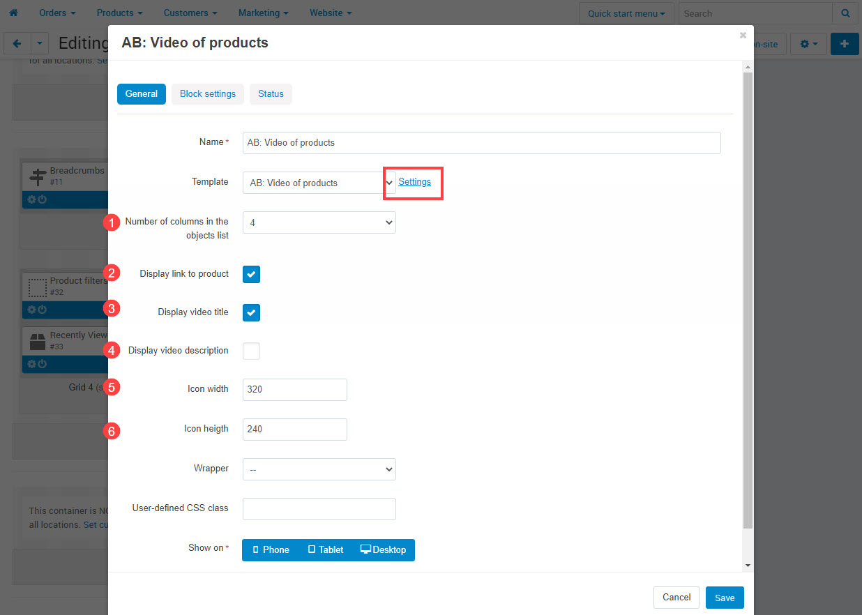 General block settings