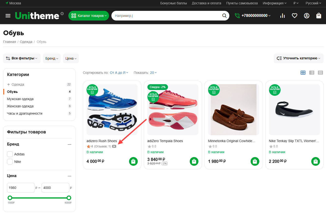 Example of displaying on the lists page