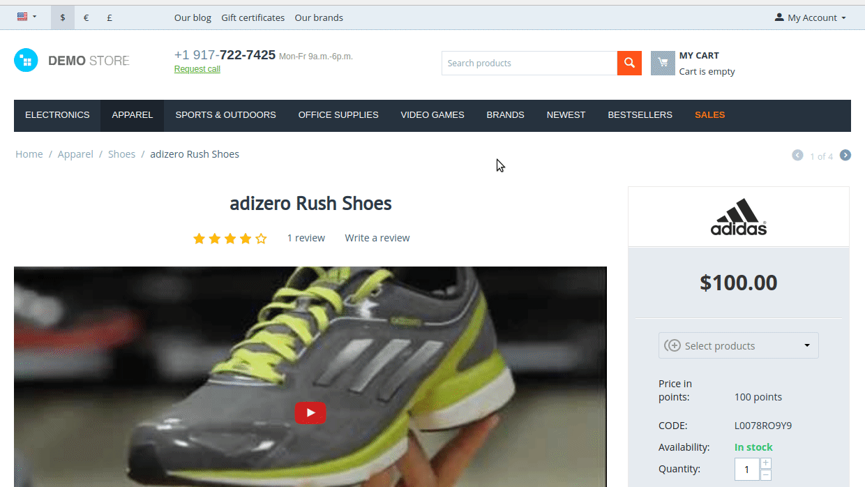 Video gallery in product images
