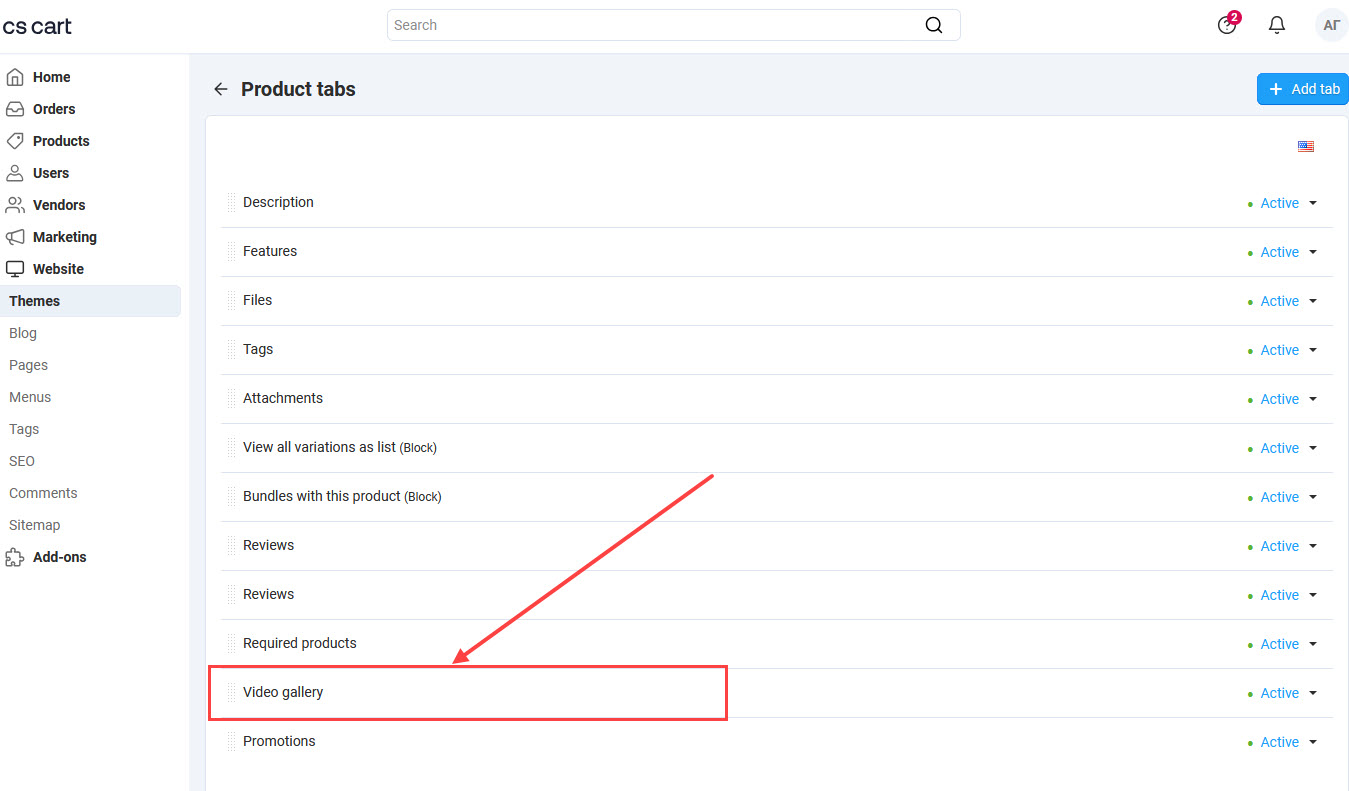 Product tab settings