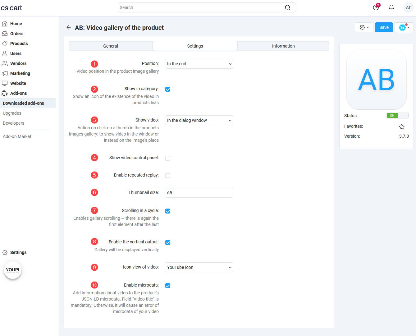 Add-on settings page