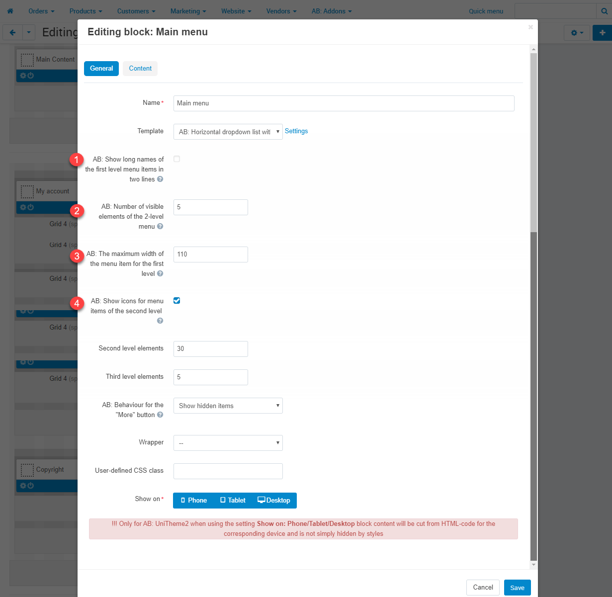 Additional setings for template - AB: Horizontal dropdown list with icons