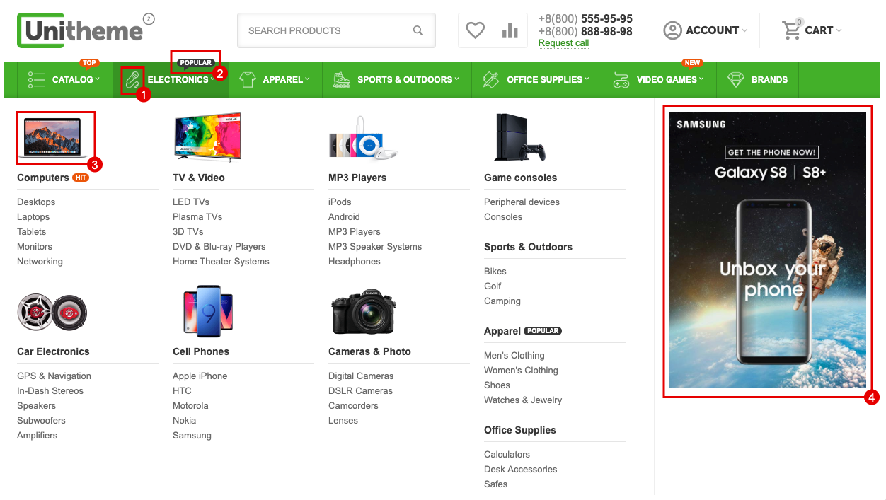 Template for menu - AB: Horizontal dropdown list with icons template in UniTheme2 - elements