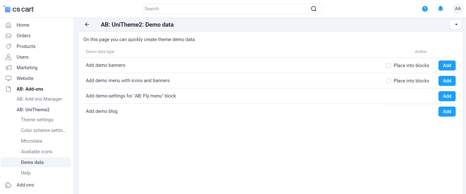 Adding demo data