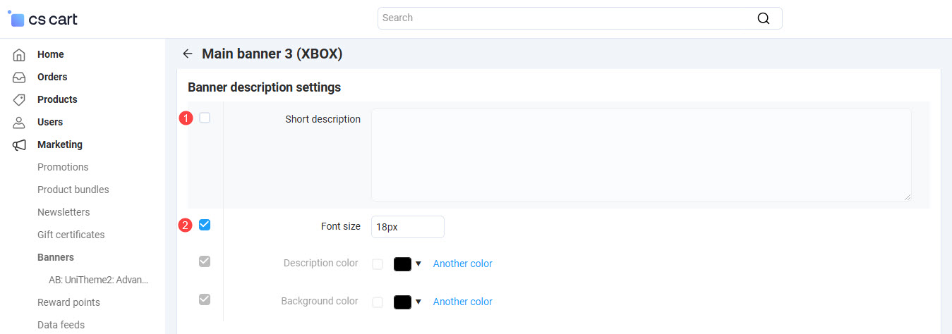 Description settings window