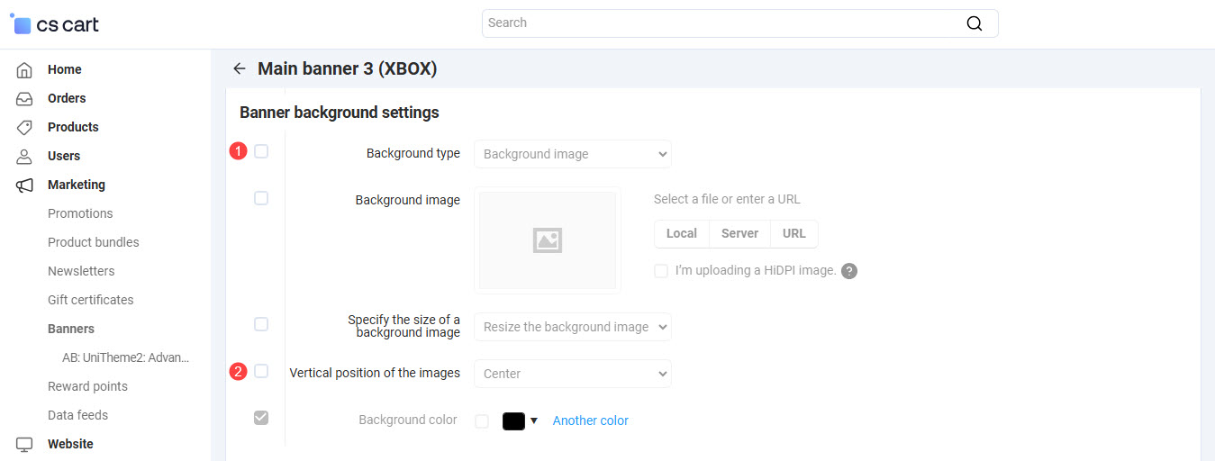 Image of settings of the banner background