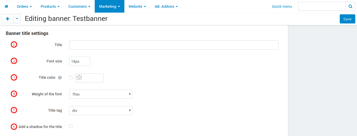 Title settings window