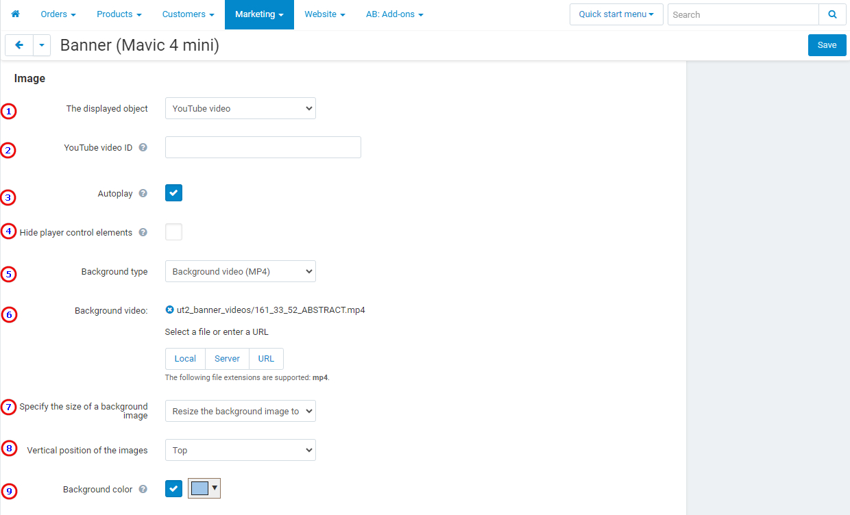 Image settings window