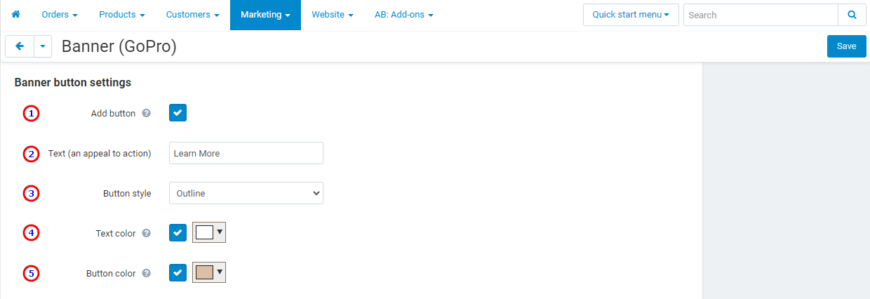 Button settings window