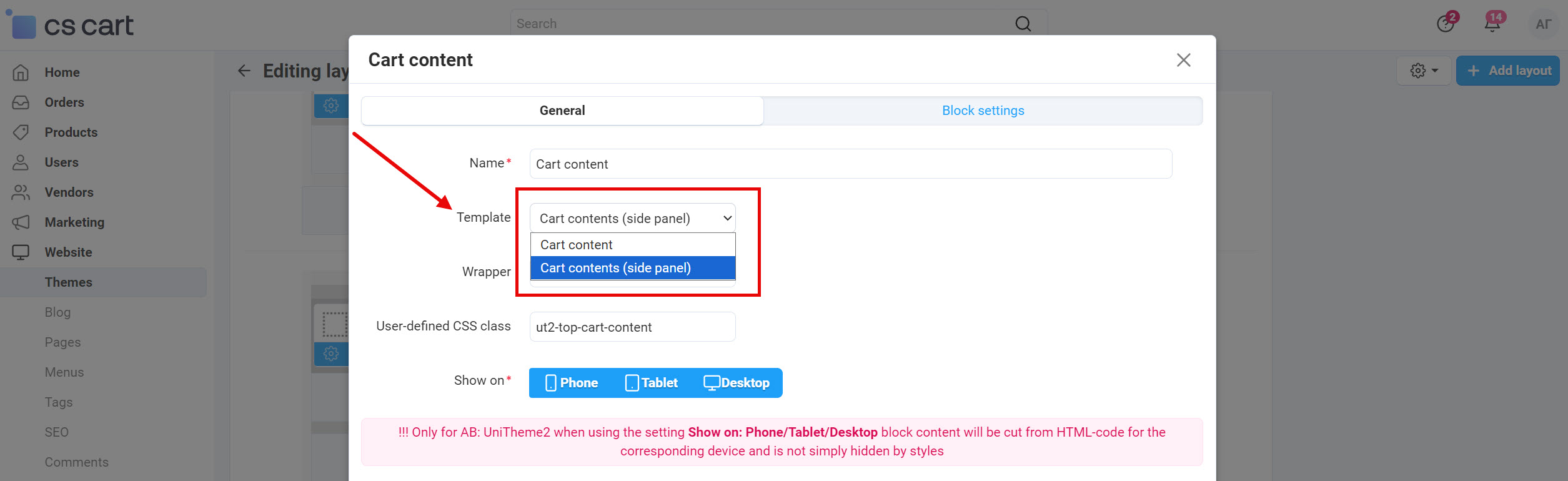 Extra template in the block "Cart content" from UniTheme2