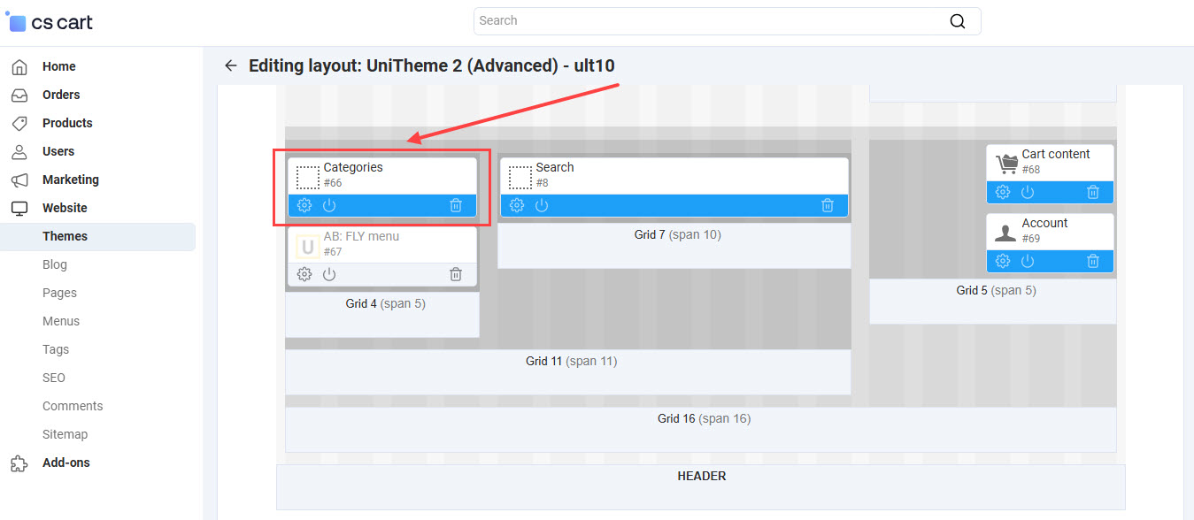 "Categories" block in "Advanced" layout