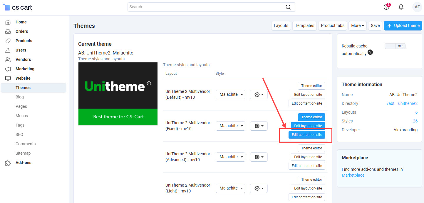 Turn on Edit content on-site mode