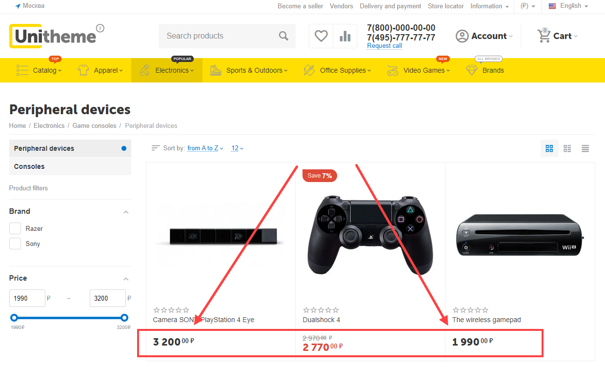 Example of the price format at the top index Example of the price format at the top index