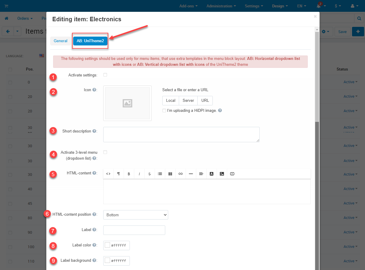 Additional fields for menu item in UniTheme2