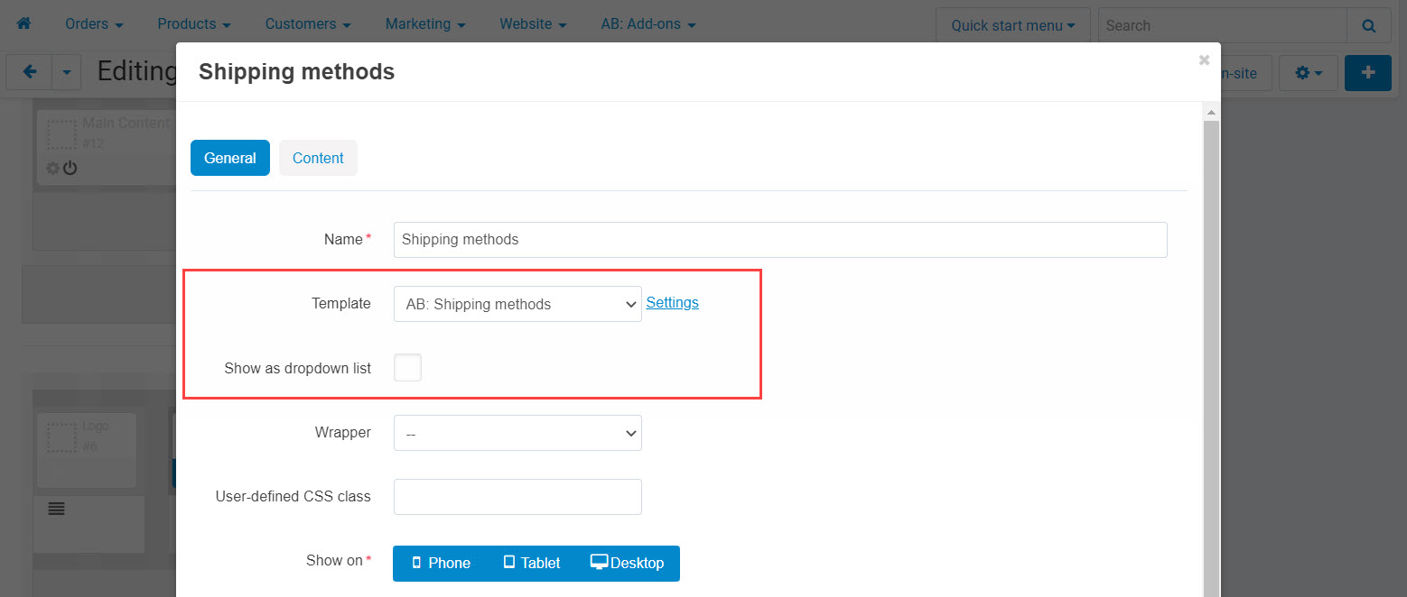 Extra view template in the block "Shipping methods" from UniTheme2