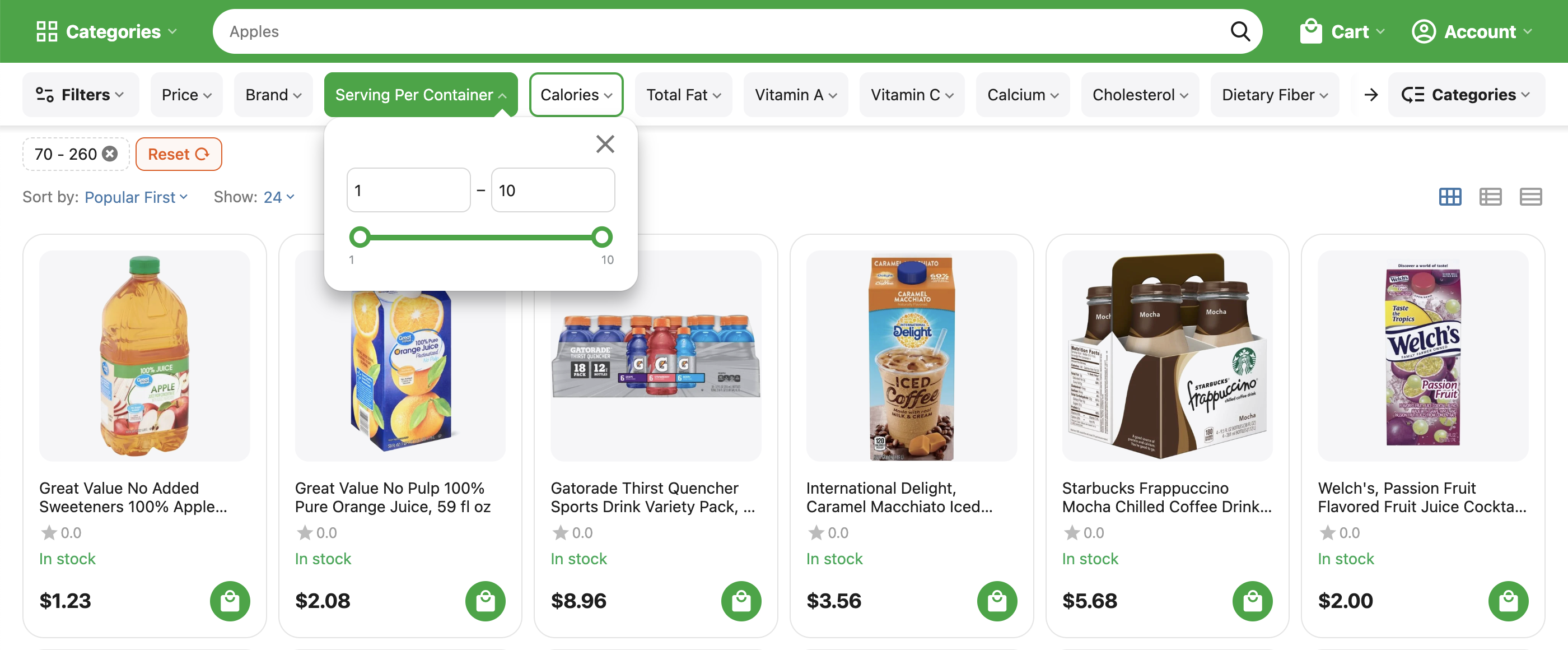 Example of the fixed panel on the category page Example of the fixed panel on the category page