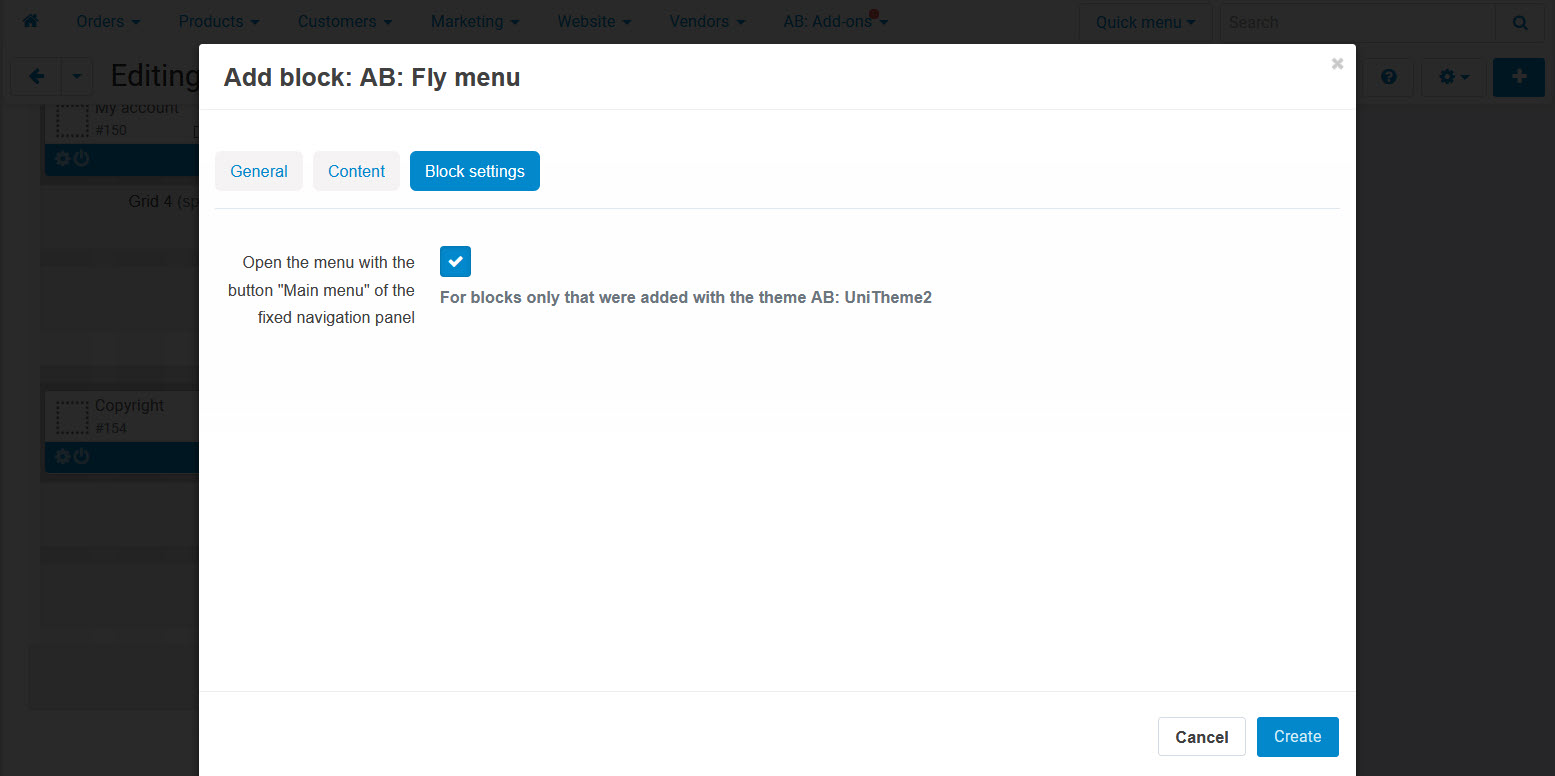 Setting to activate Fly menu for bottom sticky panel