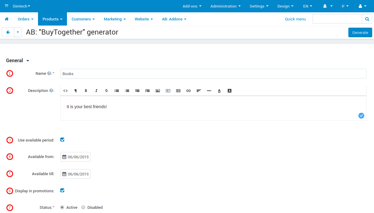 Page of general settings