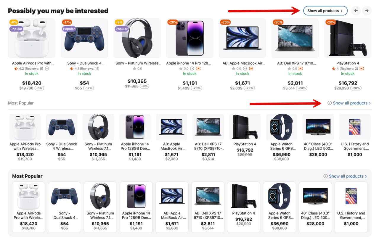 Example of view of block link