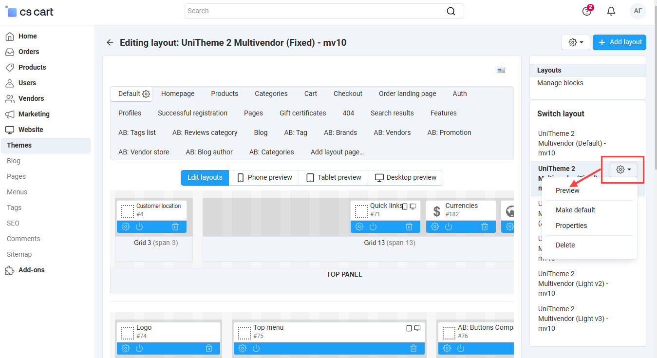 Preview newly created layout
