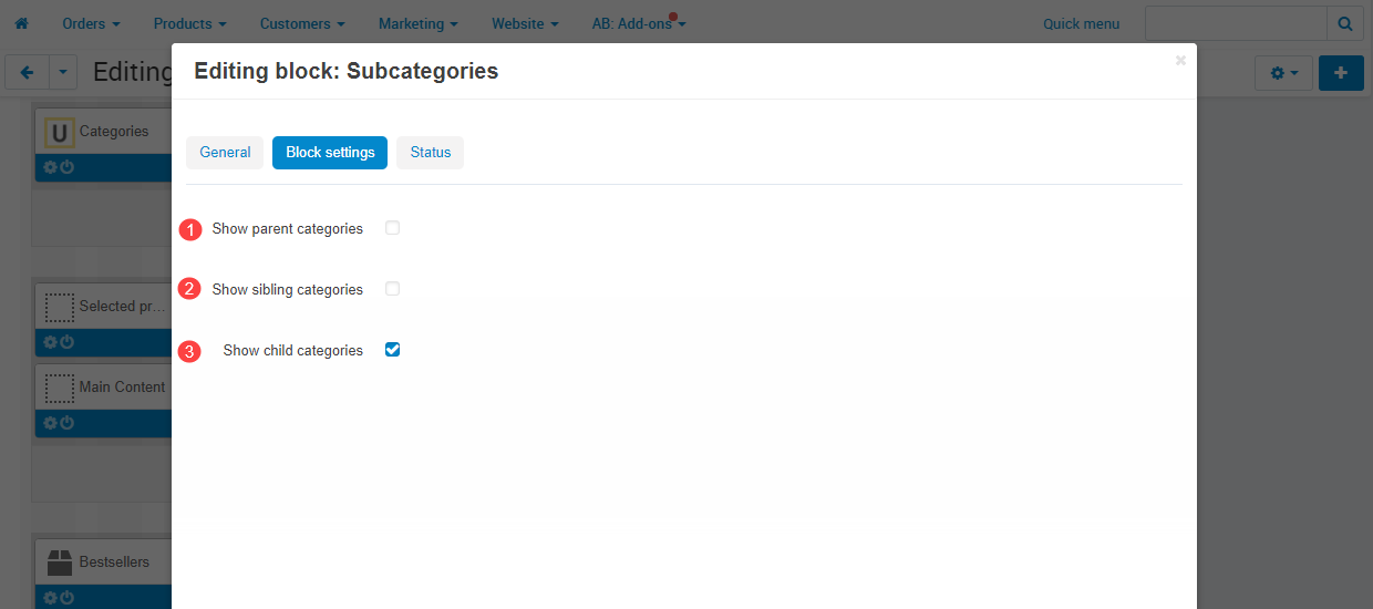 Editing block "Subcategories" Editing block "Subcategories"