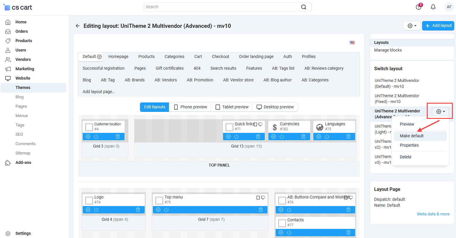 Changing of used on storefront layout