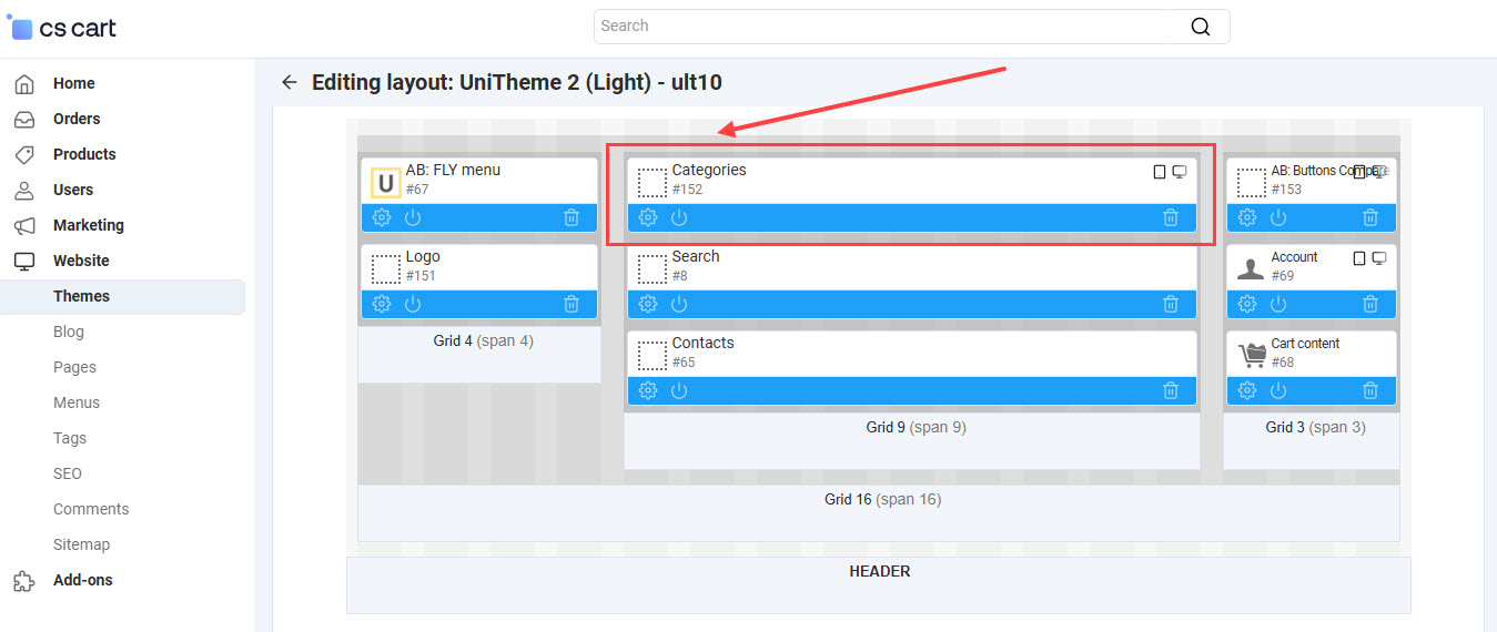 "Categories" block in layout of UniTheme 2 (Light)