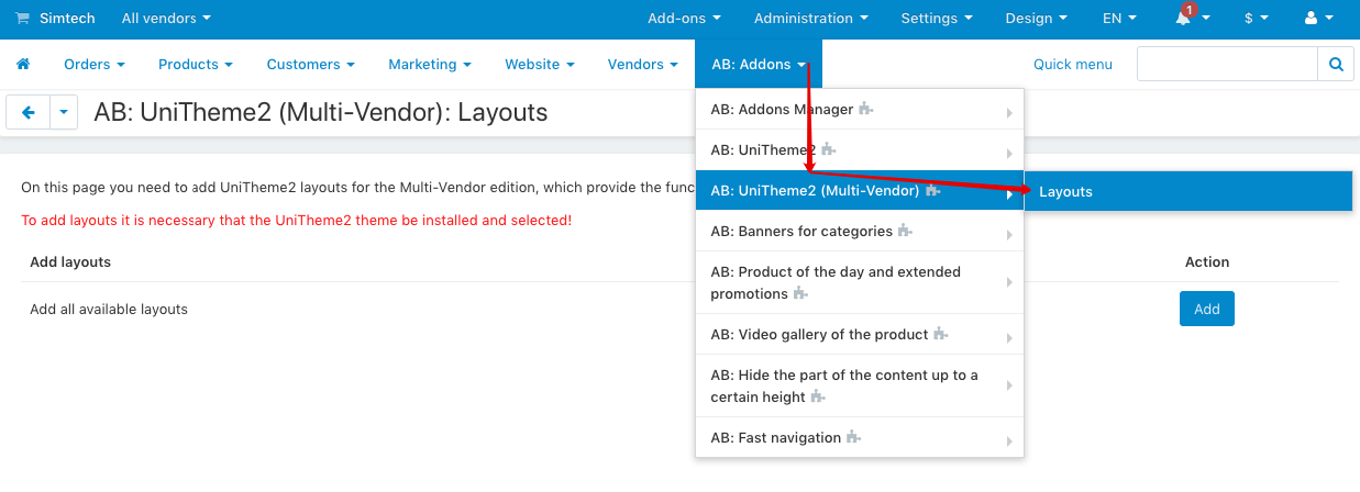 Adding layouts for Multi - Vendor