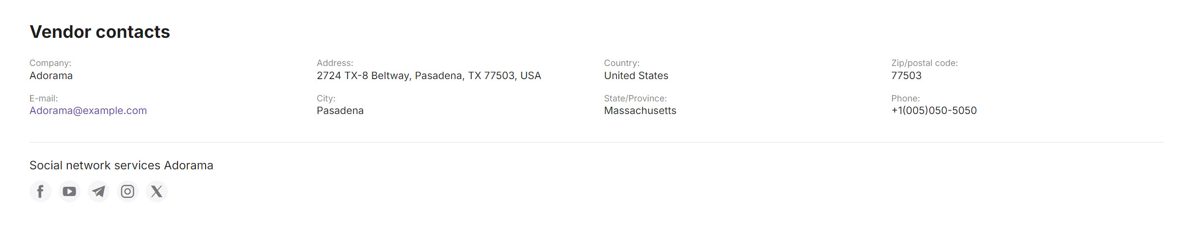 Example of the block "Vendor contacts"
